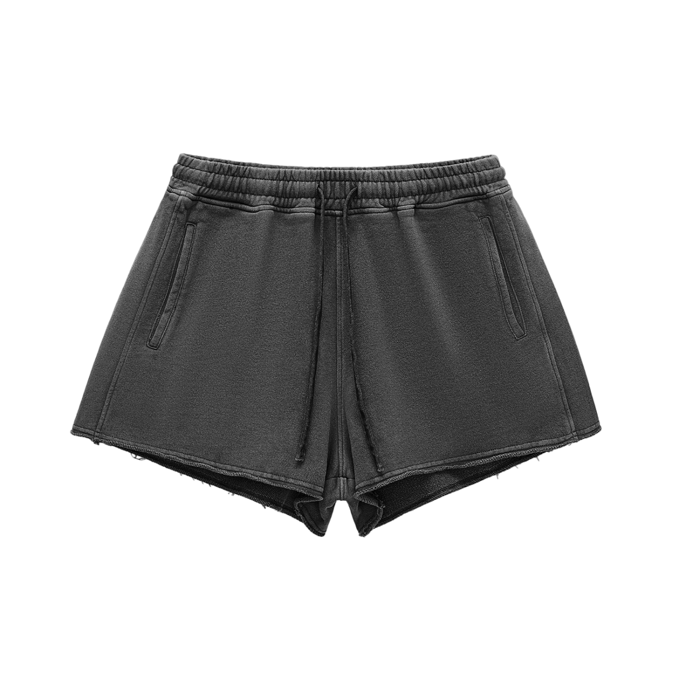Raw Edge Washed Drawstring Shorts
